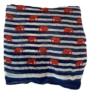 Stella & Dot Palm Springs Scarf Navy White Stripes Red ELEPHANTS Boho Nautical